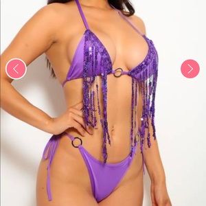 Purple Sequin Fringe Bikini set